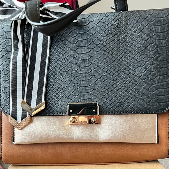 Aldo Black and Tan Tote with Gold Accents - Picture 1 of 9